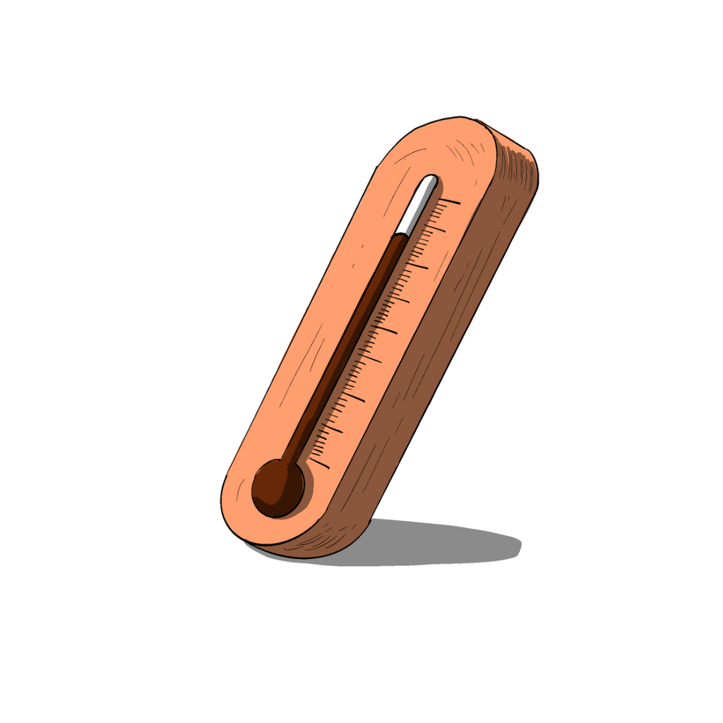 sketched brown thermometer with red mark